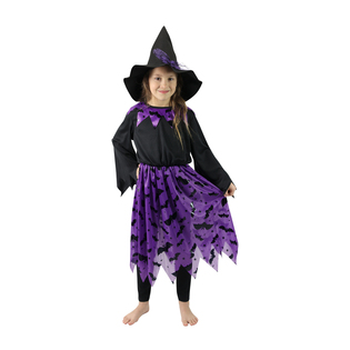 Costume da strega per bambini con pipistrelli e cappello (S)