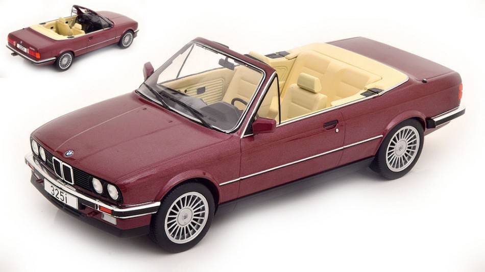 MODELLINO IN SCALA COMPATIBILE CON BMW 325I (E30) CONVERTIBLE MET.DARK RED 1:18 MODELCARGROUP MCG18380
