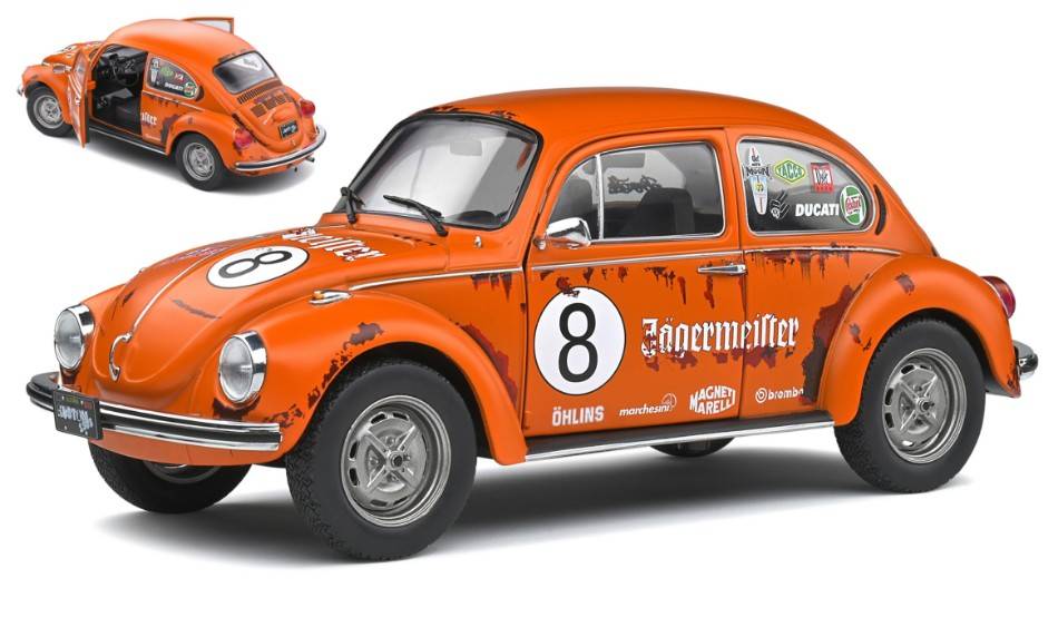 MODELLINO IN SCALA COMPATIBILE CON VW BEETLE 1303 N.8 JAEGER TRIBUTE 1974 ORANGE 1:18 SOLIDO SL1800518